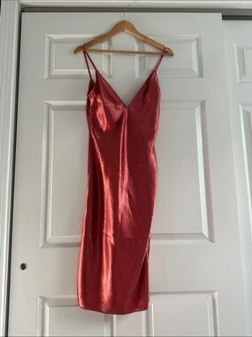 Satin Slip Dress in Shimmery Reddish-Orange